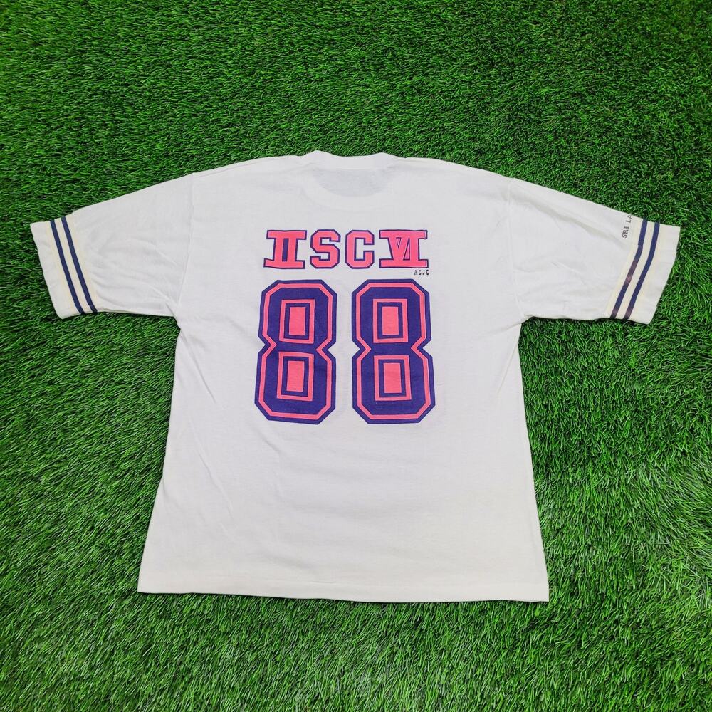 Vintage 90s MOD Jersey Shirt Womens M/L 19x25 White Pink USA